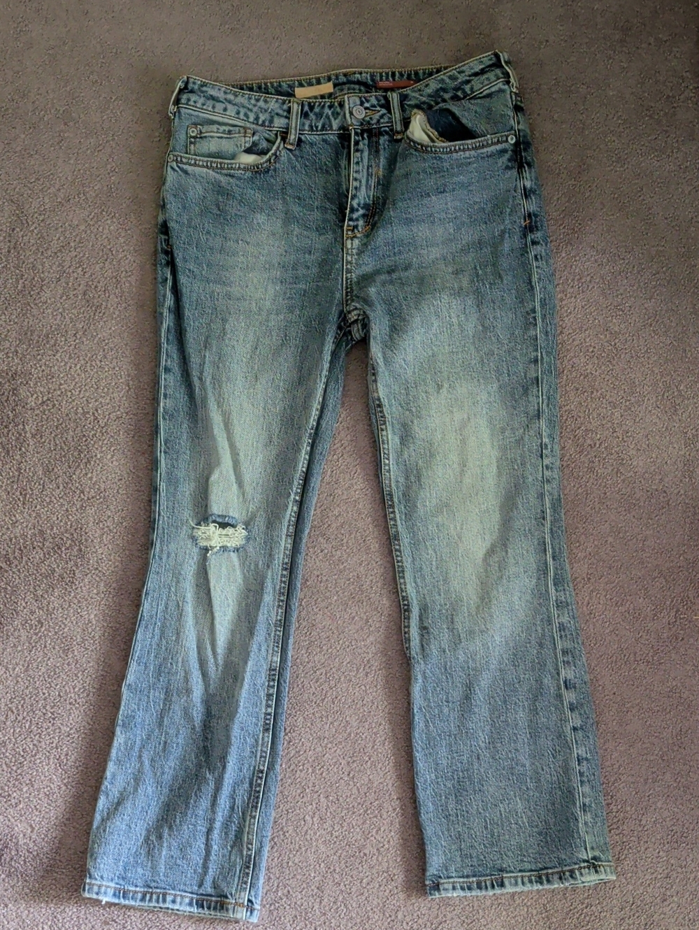 Pilcro Light Blue Bootcut Jeans with Knee Distress
